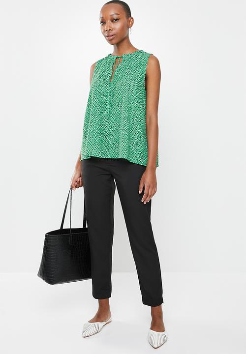 edit - Mandarin tie sleeveless shell - green