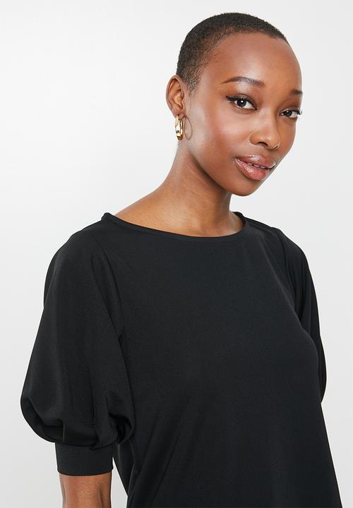 edit - Textured knit flutter tee - black