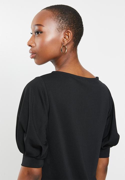 edit - Textured knit flutter tee - black