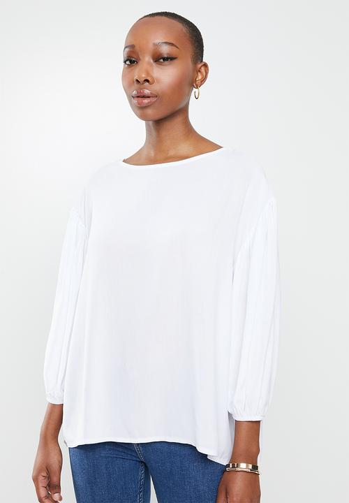 edit - Puff slv basic woven shell - milk