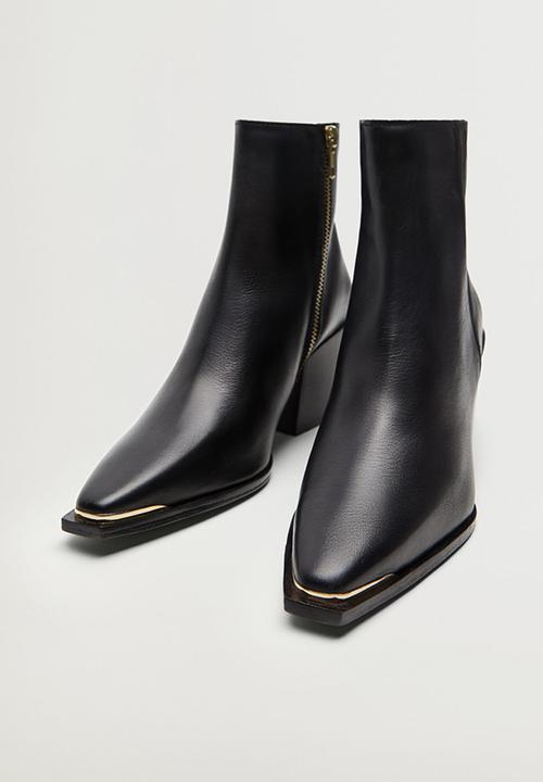 MANGO - Lobo leather ankle boot - black