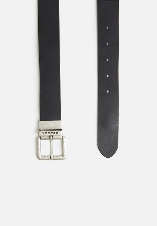 Diesel  - B-douckle ii leather belt - black & tobacco brown