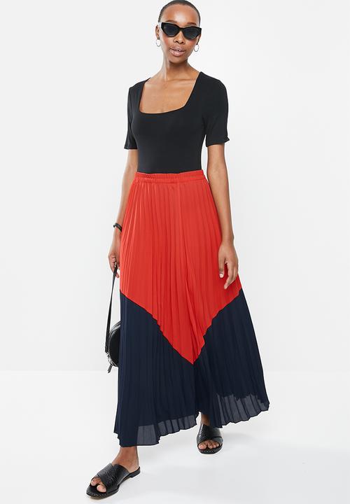 ONLY - Stina maxi skirt - red & black