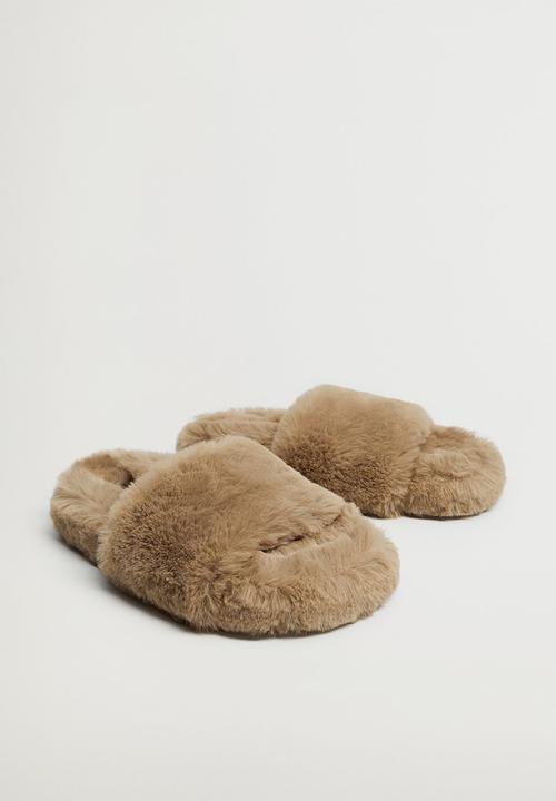 MANGO - Furry slipper - brown