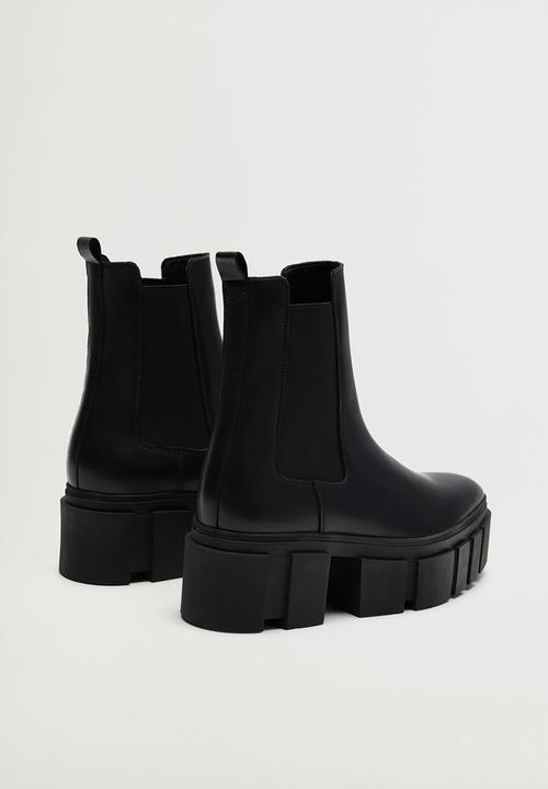 MANGO - Tractor leather ankle boot - black