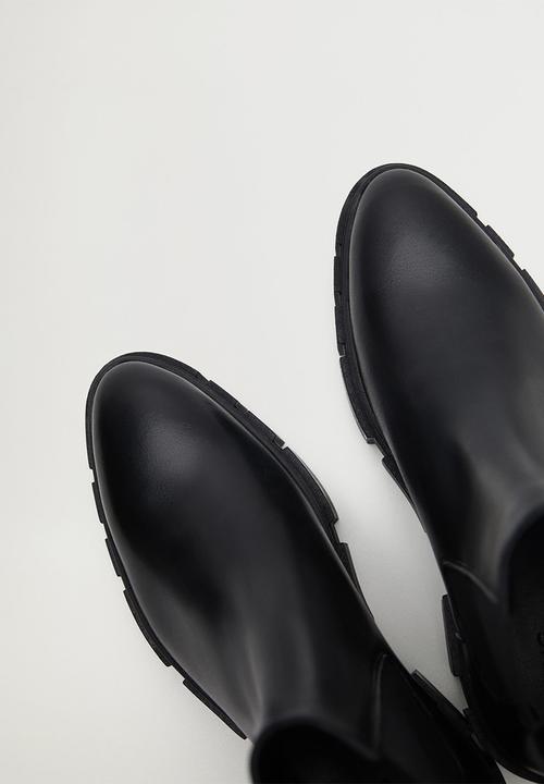 MANGO - Tractor leather ankle boot - black