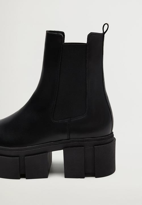 MANGO - Tractor leather ankle boot - black