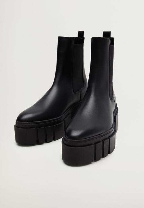 MANGO - Tractor leather ankle boot - black
