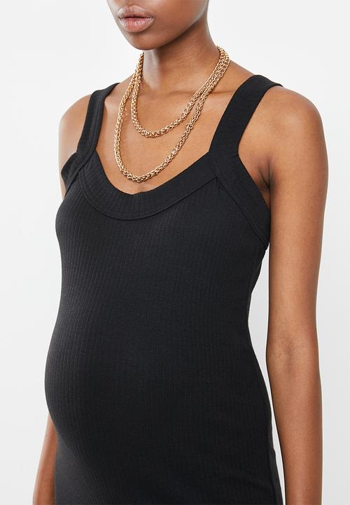 Missguided - Maternity scoop neck cami rib midi dress - black