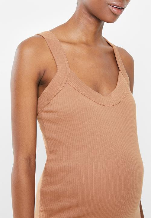 Missguided - Maternity scoop neck cami rib midi dress - tan
