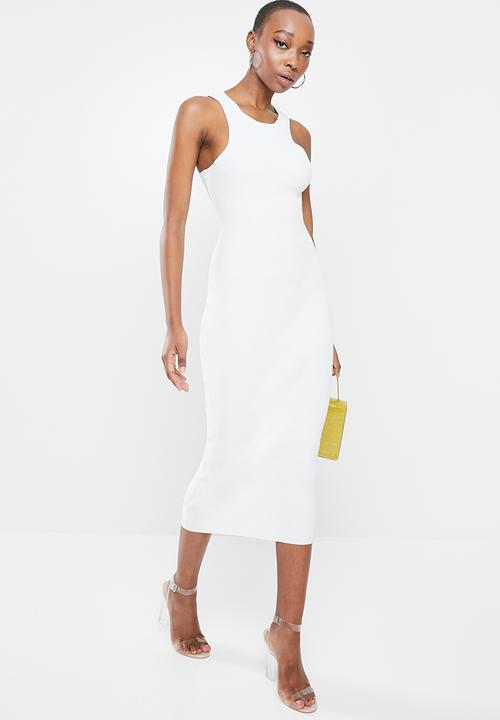 Missguided - Rib textured midi dress - white