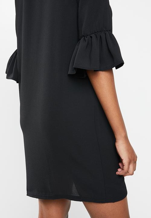 Missguided - Frill cuff shirt dress short sleeve - black