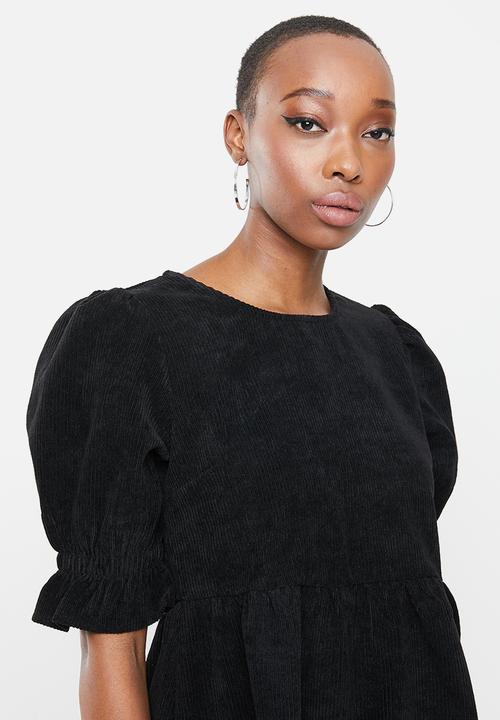 Missguided - Oversized cord smock dress frill sleeve - black