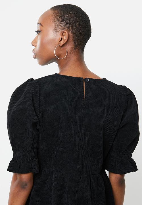 Missguided - Oversized cord smock dress frill sleeve - black
