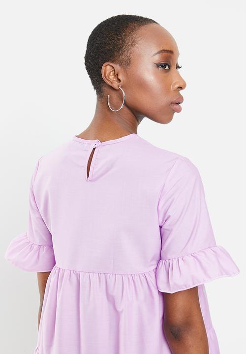 Missguided - Frill sleeve smock dress short sleeve  - purple 