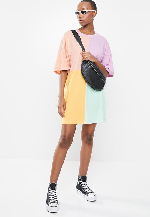 Missguided - Oversized T-shirt dress short sleeve colour block - multi