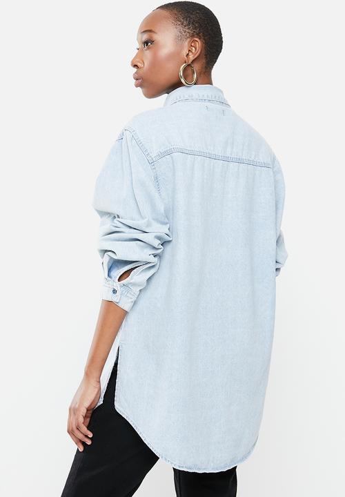 Missguided - Boyfriend fit oversized denim shirt - blue