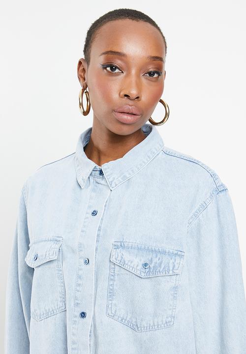 Missguided - Boyfriend fit oversized denim shirt - blue