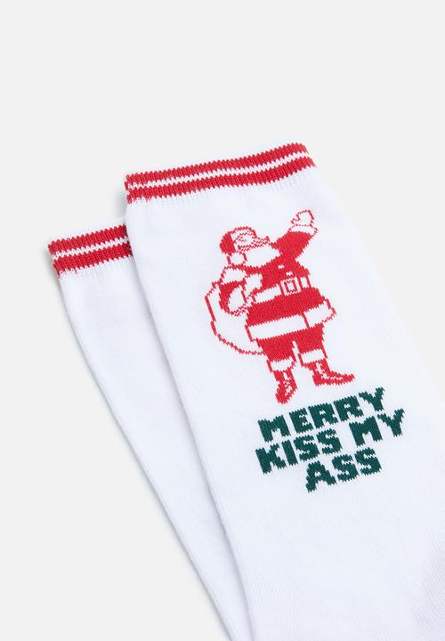 Cotton On - Merry kiss my socks - white & red