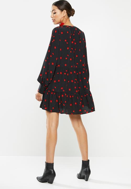 Glamorous - Floral dress - black & red 