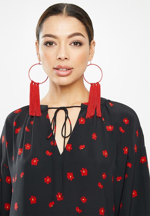 Glamorous - Floral dress - black & red 