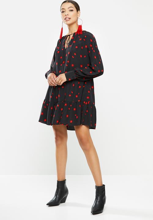 Glamorous - Floral dress - black & red 