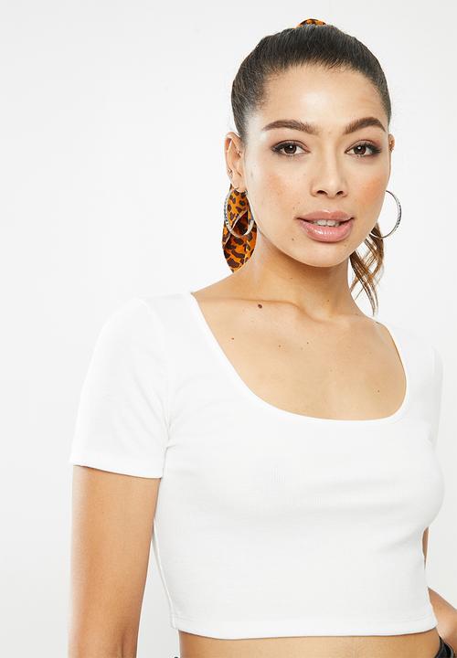 Blake - Ribbed square neck crop top - white