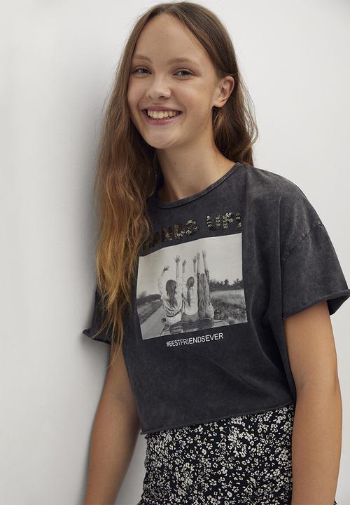 MANGO - Upp short sleeve tee - black