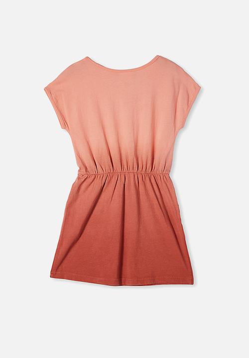 Cotton On - Sigrid short sleeve dress - peach & rust 