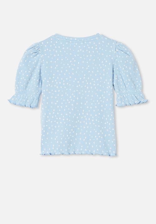 Cotton On - Lyla rib trumpet sleeve top - blue