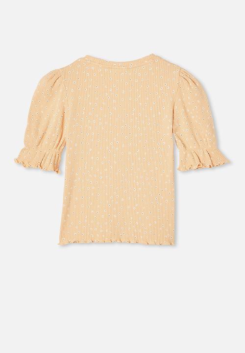 Cotton On - Lyla rib trumpet sleeve top - peach