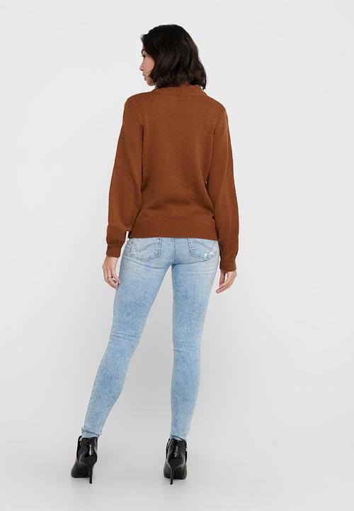 Jacqueline de Yong - Idina  long sleeve pullover knit - brown