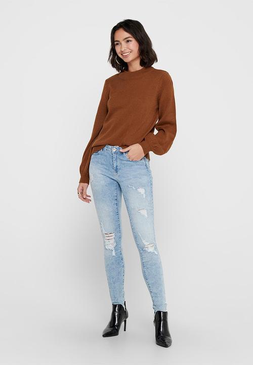 Jacqueline de Yong - Idina  long sleeve pullover knit - brown