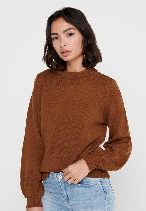 Jacqueline de Yong - Idina  long sleeve pullover knit - brown