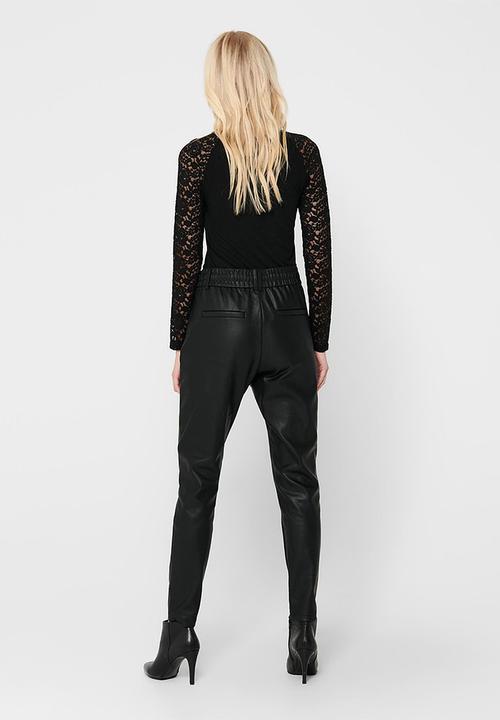 Jacqueline de Yong - Kim long sleeve highneck lace top - black