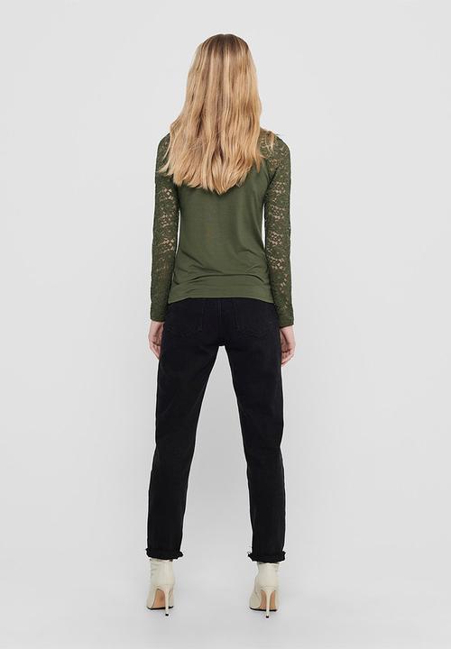 Jacqueline de Yong - Kim long sleeve highneck lace top - kalamata