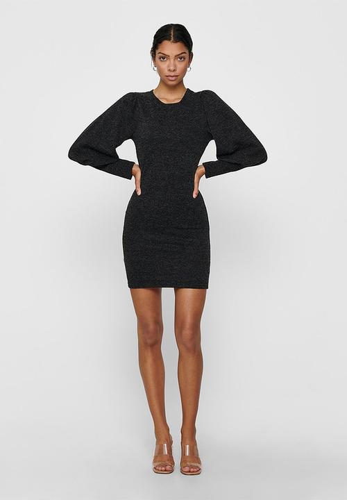 Jacqueline de Yong - Emma long sleeve puff sleeve dress - charcoal