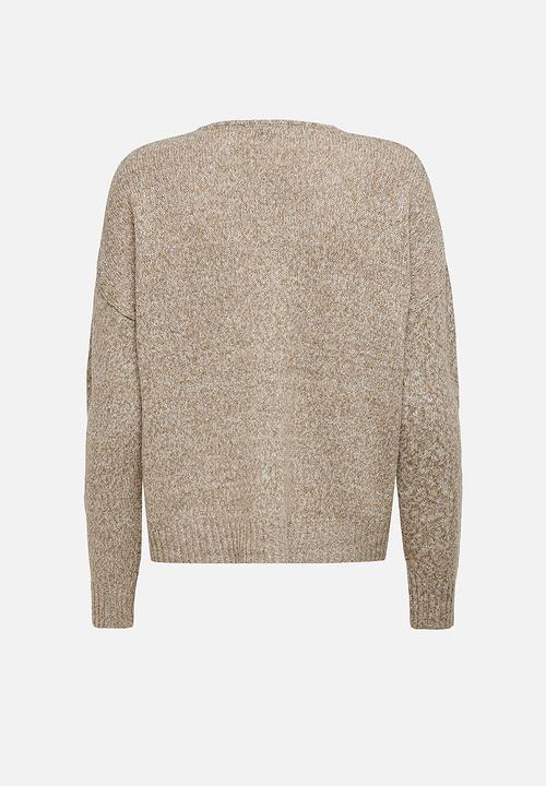Jacqueline de Yong - Gitta life long sleeve v-neck pullover knit - lead gray melange