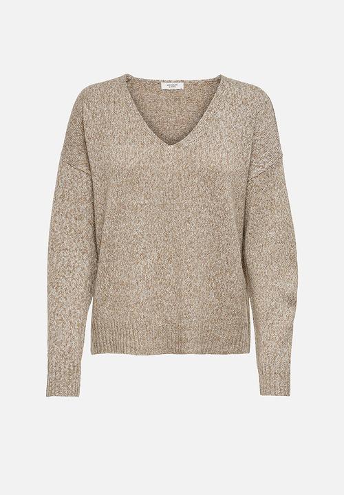 Jacqueline de Yong - Gitta life long sleeve v-neck pullover knit - lead gray melange