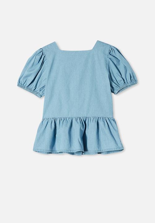 Free by Cotton On - Shiloh puff sleeve top - blue