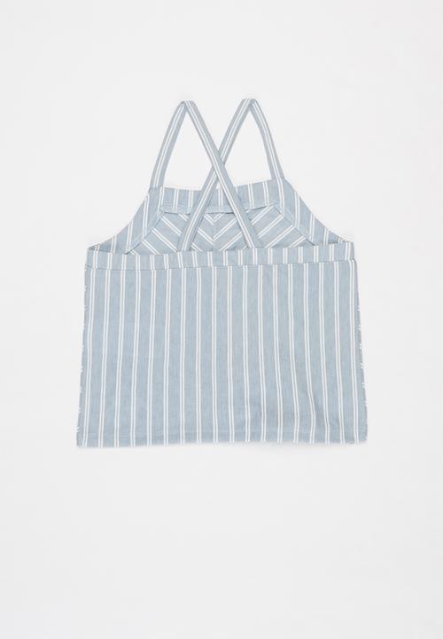 KIDS ONLY - Sharon sleeveless knot top - blue & white 