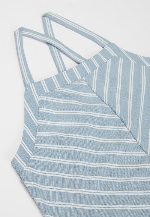 KIDS ONLY - Sharon sleeveless knot top - blue & white 