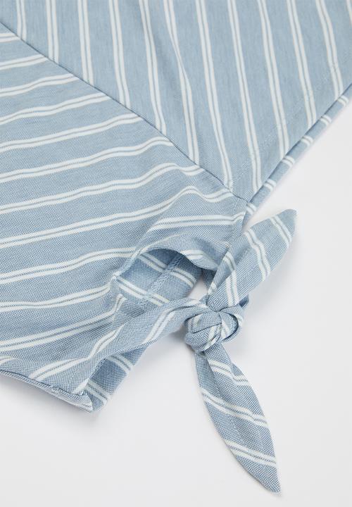 KIDS ONLY - Sharon sleeveless knot top - blue & white 