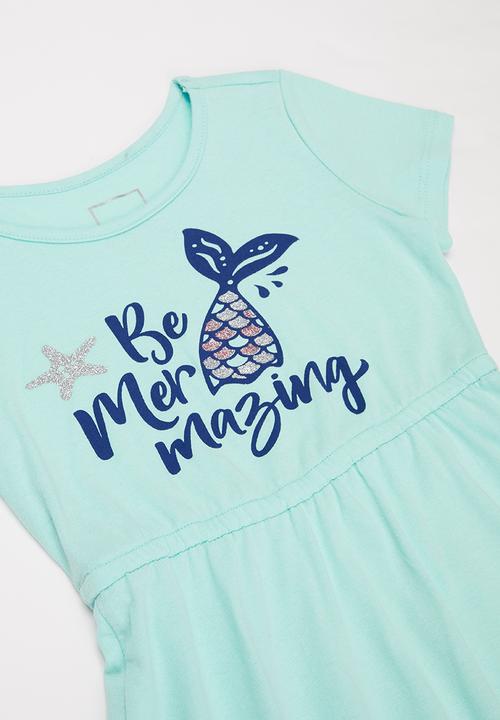 Pop Candy - Printed short sleeve dress - aqua