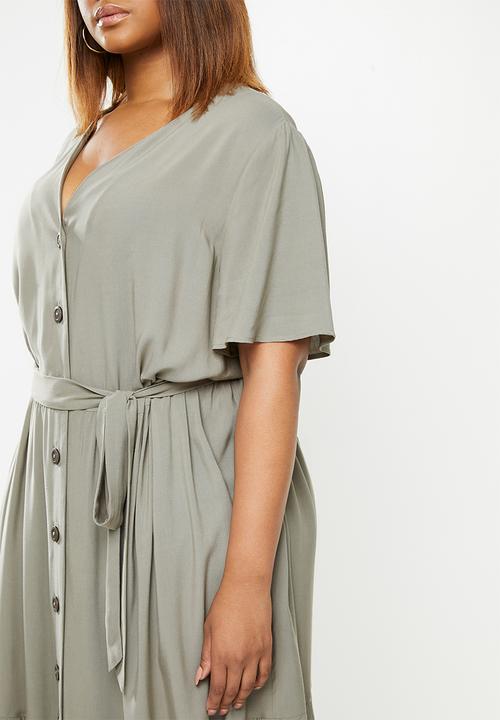 edit Plus - V-neck tiered midi - green