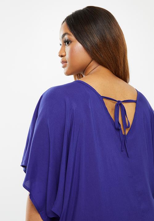 edit Plus - Grown on sleeve v-neck maxi - blue