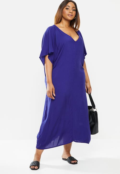 edit Plus - Grown on sleeve v-neck maxi - blue