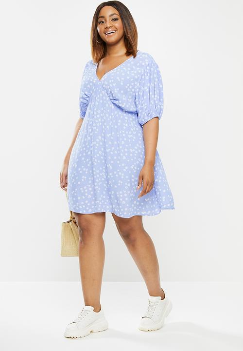 Cotton On - Curve woven miranda mini tea dress - stella daisy powder blue