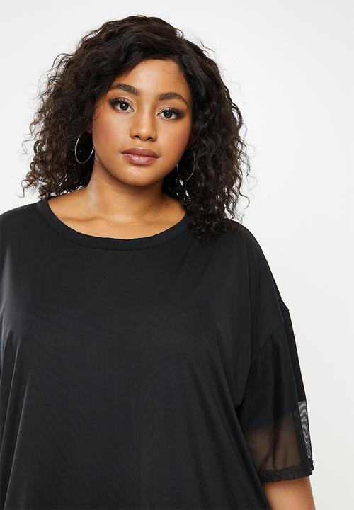 Missguided - Plus size mesh overlay T-shirt dress - black