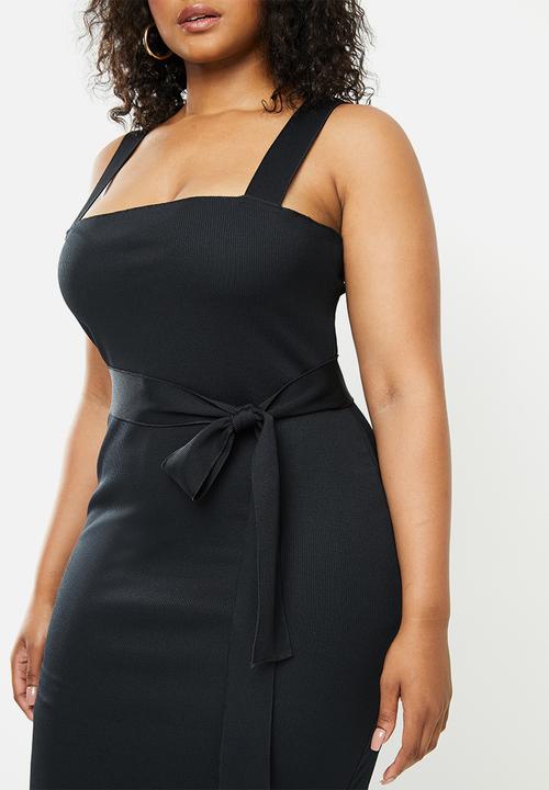Missguided - Plus size belted rib midi dress - black